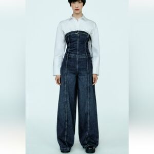 Zara Two-Tone Denim Wide Leg Jumpsuit